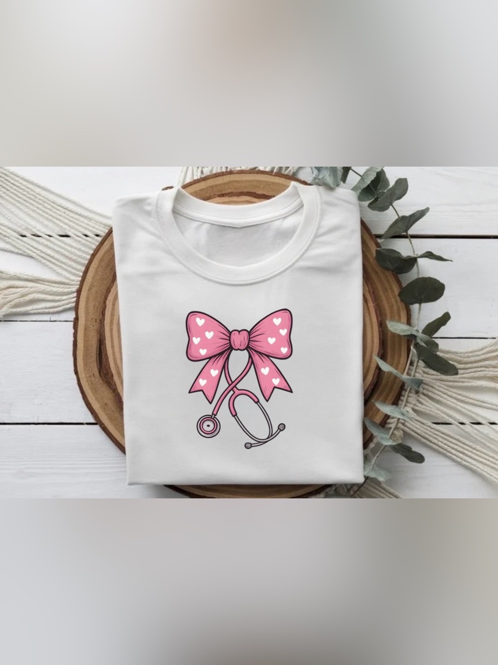 Nurse Bow Stethoscope Graphic Tee | Cute Nurse Gift | Pink Heart Bow